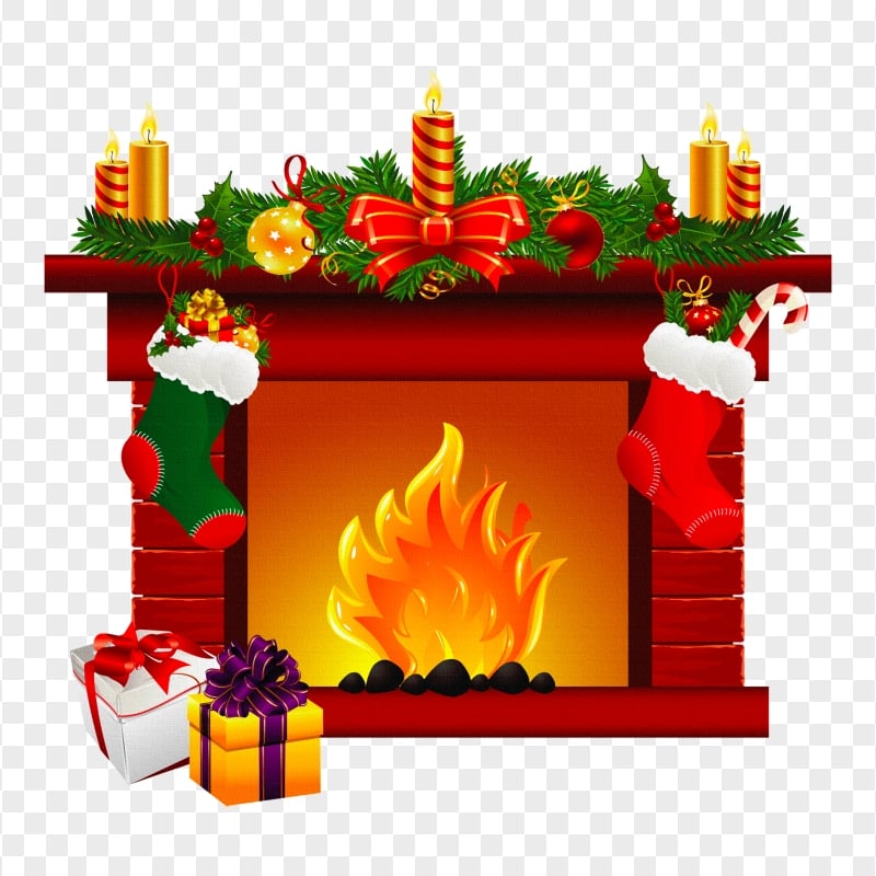 HD PNG Decorated Cartoon Christmas Chimney Fireplace