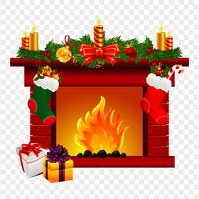 HD PNG Decorated Cartoon Christmas Chimney Fireplace