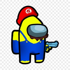 HD Super Mario Yellow Among Us Crewmate Character Hold Gun PNG