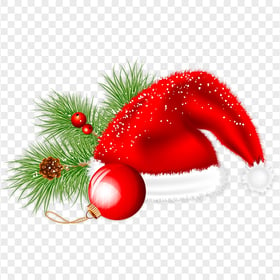 Vector Santa Hat And Christmas Red Ornament Ball PNG