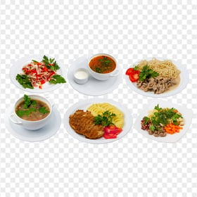 Different Dishes on a Plate Veggie Soup and Pasta Image PNG