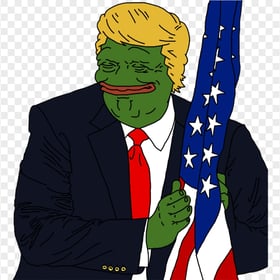 Donald Trump Pepe Frog Face Hold Us Flag Vector