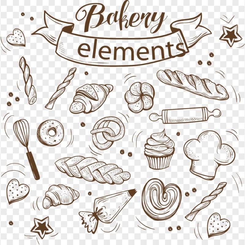 Sketch Of Bakery Elements PNG