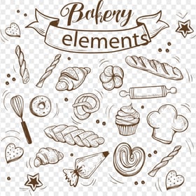 Sketch Of Bakery Elements PNG