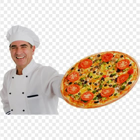 Italian Chef Holding a Veggie Pizza HD Transparent PNG