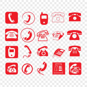 Group Of Telephones Phones Red Icons