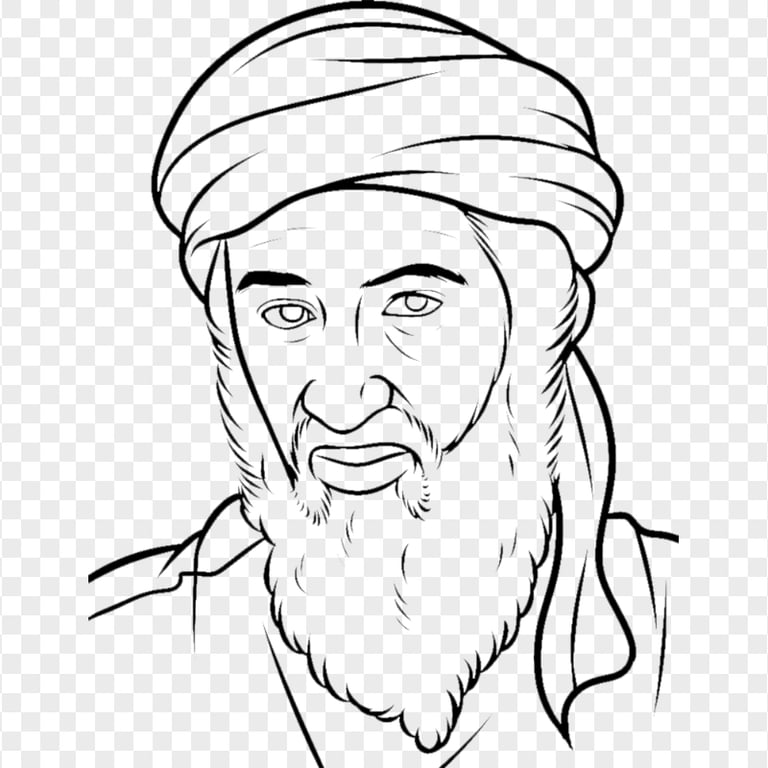 Osama Bin Laden Head Outline Hand Drawing