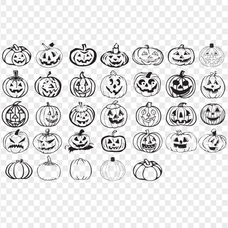Halloween Set Of Black Pumpkins Faces Characters