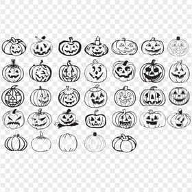 Halloween Set Of Black Pumpkins Faces Characters