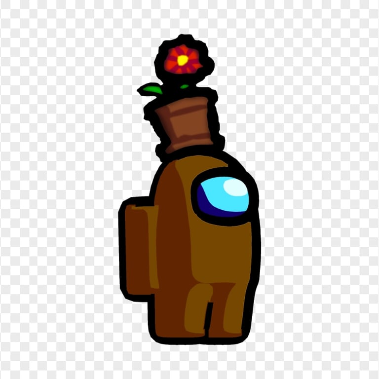 HD Brown Among Us Crewmate Character With Flower Pot Hat PNG