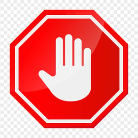 HD White Stop Hand Sign On Red Stop Highway Sign PNG
