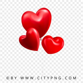 Romantic Red Flying Heart Balloons PNG