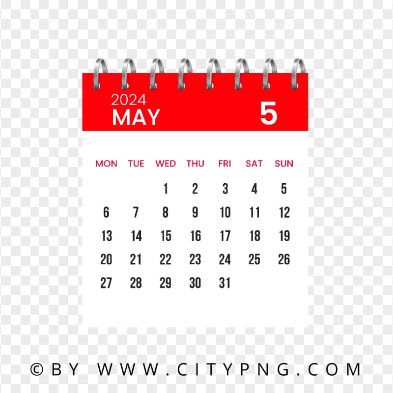 Vector Calendar Page for May 2024 HD Transparent Background Citypng