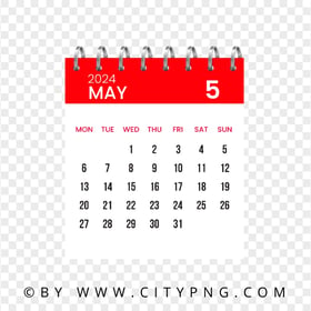 Vector Calendar Page for May 2024 HD Transparent Background