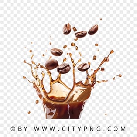 Transparent HD Splash Of Coffee with Brown Coffee Grains