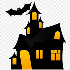 HD Halloween Black Silhouettes Of Spooky Castle With Bat PNG