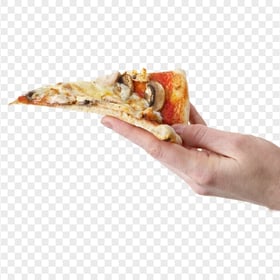 Hand Holding a Tatsy Pizza Slice HD Transparent Background