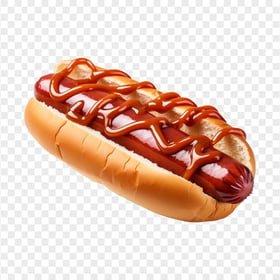 HD Juicy Hotdog Sandwich with Ketchup Sauce Transparent PNG