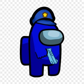 HD Blue Among Us Crewmate Character With Police Hat Hand Gun PNG