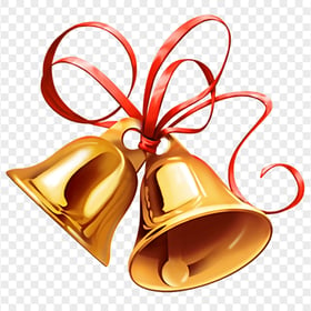 HD 3D Two Golden Bells Decorated With Red Ribbon PNG