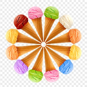 Colorful Ice Cream Cones Circle Shape PNG Image