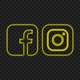 HD Facebook Instagram Yellow Neon Square Logos Icons PNG