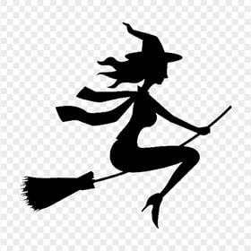 Halloween Black Silhouette Of Witch Flying On Broom HD PNG