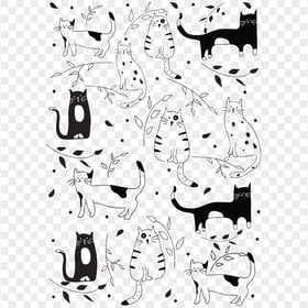 Seamless Black and White Cats Pattern HD Transparent PNG