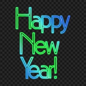 Green & Blue Neon Happy New Year Text PNG Image