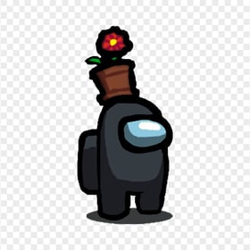 HD Among Us Black Crewmate Character With Flower Pot Hat PNG