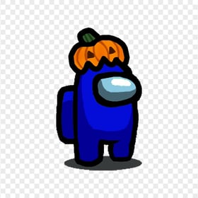 HD Dark Blue Among Us Character With Pumpkin Hat Halloween PNG