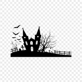 HD Black Halloween Castle And Characters Silhouettes PNG