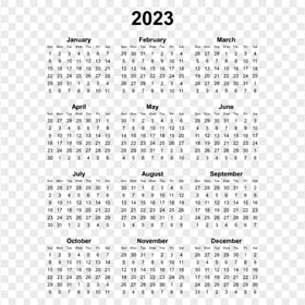 Black 2023 Year Calendar Transparent PNG