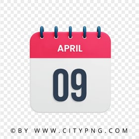 9 April Date Red & White Calendar Icon HD Transparent PNG