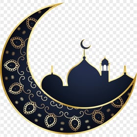 Blue And Gold Mosque Moon Illustration Ramadan