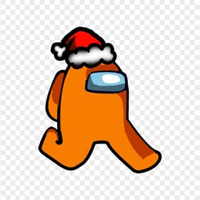 HD Orange Among Us Character Walking With Red Santa Hat PNG