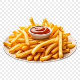 HD Finger Chips and Red Ketchup Sauce on Plate PNG