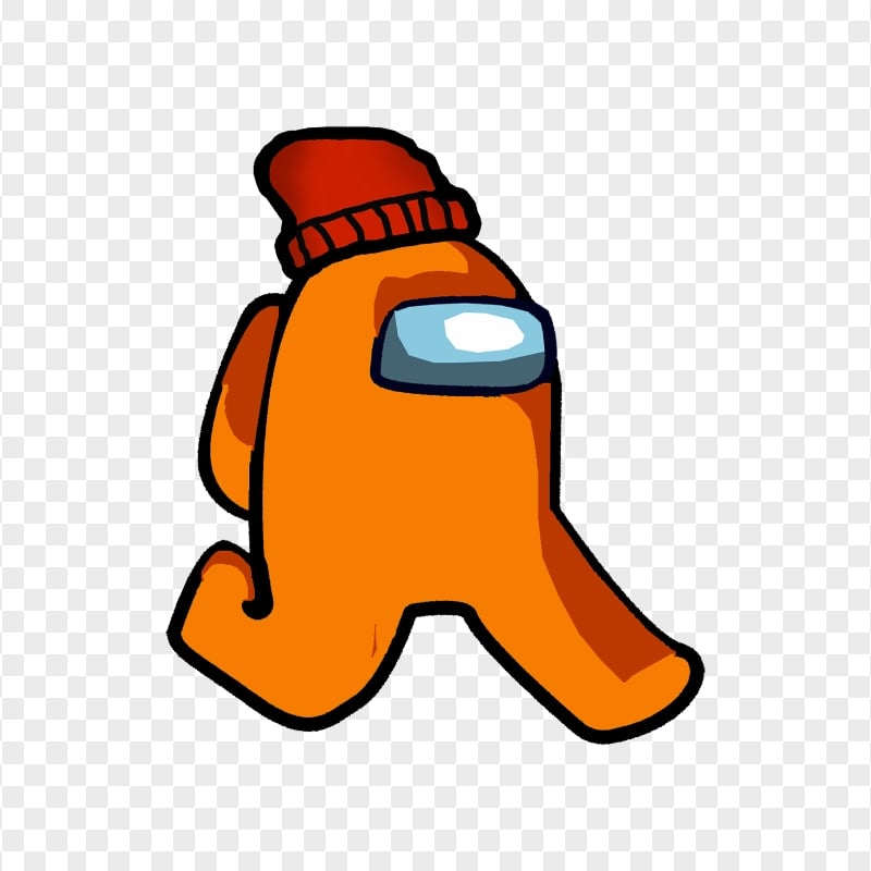 HD Orange Among Us Character Walking With Red Beanie Hat PNG Citypng