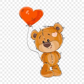 Cartoon Teddy Bear Holding Heart Balloon PNG