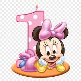 Baby Minnie Mouse With Birthday Cake 1 Year HD PNG