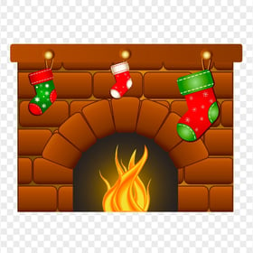 Cartoon Christmas Fireplace With Santa Socks Image PNG
