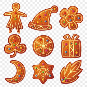 Vector Cartoon Christmas Set Of Gingerbread Items PNG