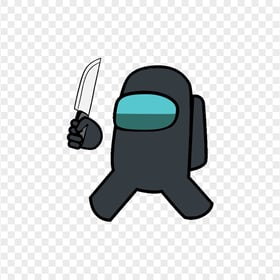 HD Black Among Us Crewmate Character With Holding Knife PNG