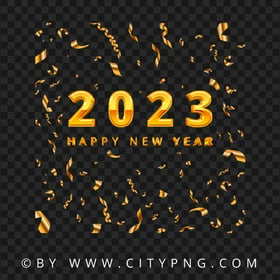 HD 2023 Gold Text With Confetti Celebration PNG