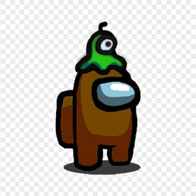 HD Brown Among Us Character With Brain Slug Hat PNG