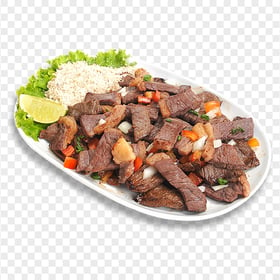 Delicious Beef and Rice on a Plate with Lemon Image PNG