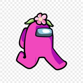 HD Pink Among Us Character Walking With Flower Hat PNG