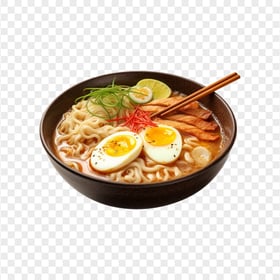 HD PNG Realistic Ramen Soup with Egg and Lime