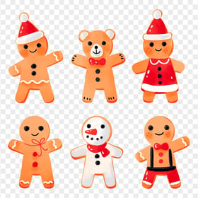 Cartoon Set Of Gingerbread Christmas Characters PNG