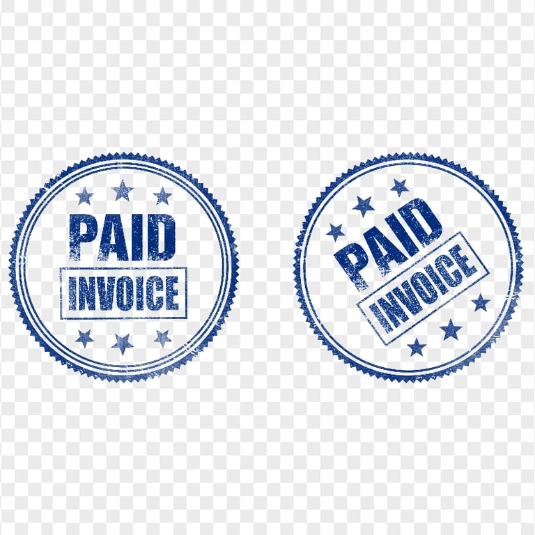 Two Blue Round Paid Invoice Business Icon Stamp